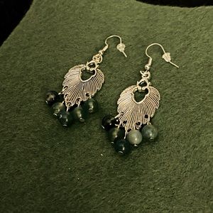Women’s Green Leaf Beaded Tibetan Silver Earrings